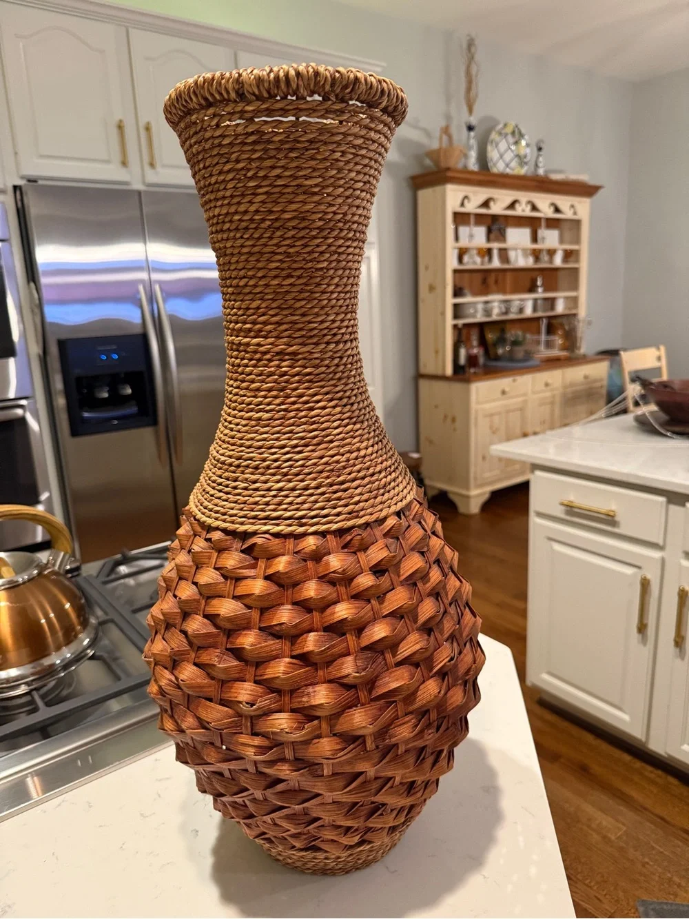 Large Natural Fiber Woven Floor Vase Seagrass/Rattan Boho Coastal 24”